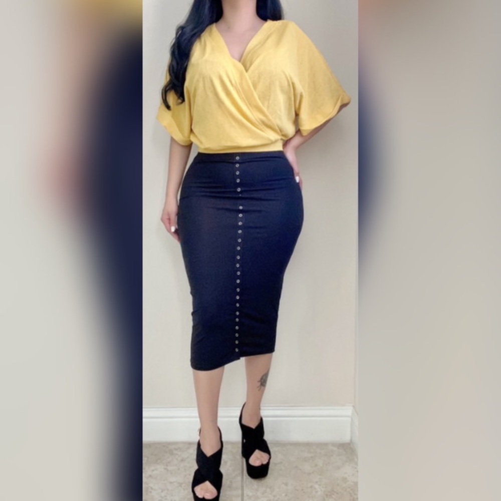 Black Snap Tape Midi Skirt